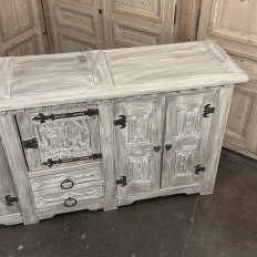 Antique Grand Gothic Rustic Whitewashed Buffet