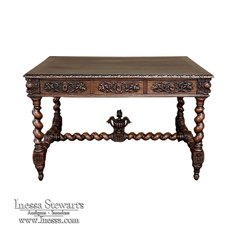 19th Century French Renaissance Barley Twist Desk ~ Bureau Plat