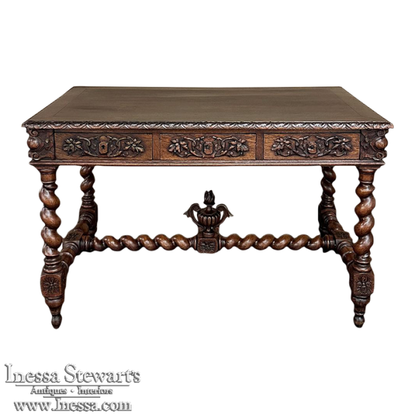 19th Century French Renaissance Barley Twist Desk ~ Bureau Plat