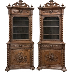 Pair 19th Century French Renaissance Carved Bookcases