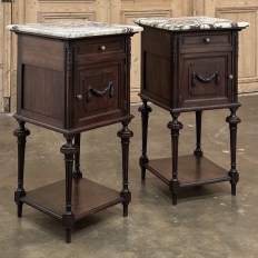 Pair 19th Century French Louis XVI Marble Top Nightstands