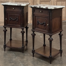 Pair 19th Century French Louis XVI Marble Top Nightstands