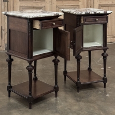 Pair 19th Century French Louis XVI Marble Top Nightstands