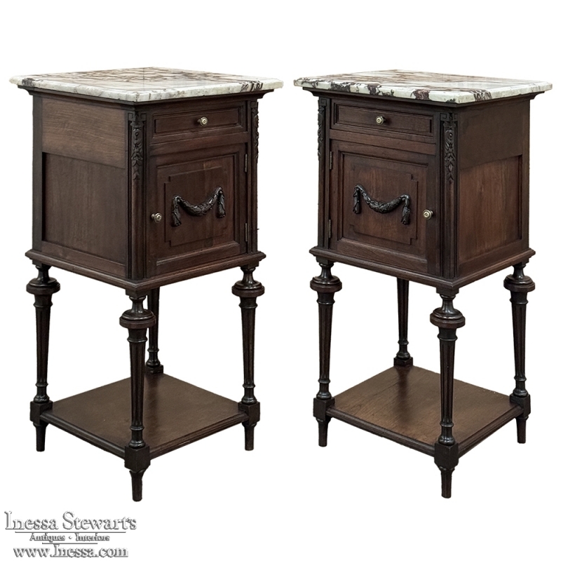 Pair 19th Century French Louis XVI Marble Top Nightstands