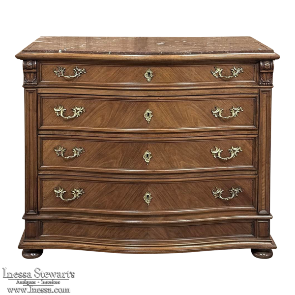 Antique English Neoclassical Marble Top Walnut Chest of Drawers