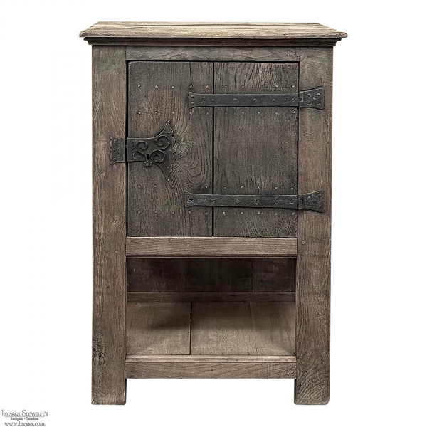 18th Century Dutch Cabinet in Stripped Oak with Wrought Iron