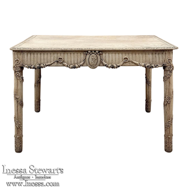19th Century French Louis XVI Library Table in Stripped Oak