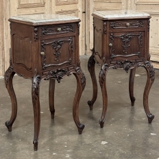 Pair 19th Century French Regence Walnut Marble Top Nightstands