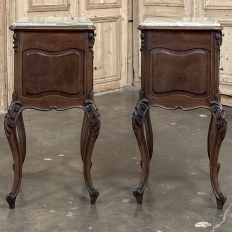 Pair 19th Century French Regence Walnut Marble Top Nightstands
