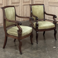 Pair 19th Century French Louis Philippe Period Mahogany Armchairs