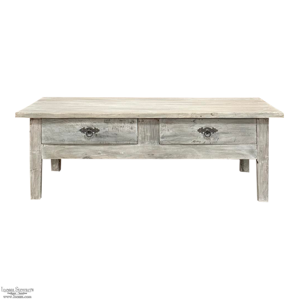 Antique Rustic Whitewashed Oak Coffee Table