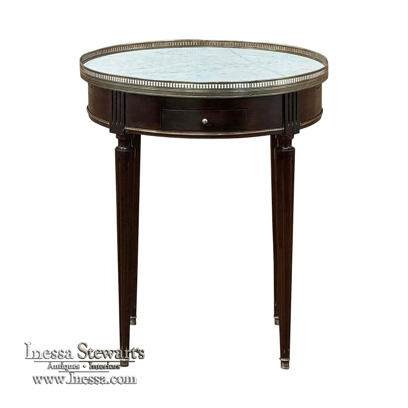 19th Century French Louis XVI Mahogany Marble Top Bouillotte Table