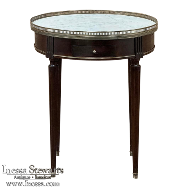 19th Century French Louis XVI Mahogany Marble Top Bouillotte Table