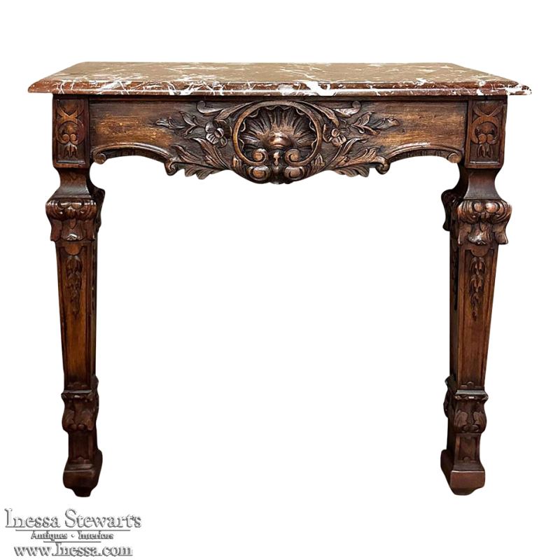 19th Century French Walnut Louis XIV Marble Top Console