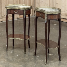 Pair Antique French Louis XVI Kidney Shaped End Tables ~ Nightstands