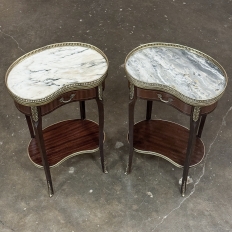 Pair Antique French Louis XVI Kidney Shaped End Tables ~ Nightstands