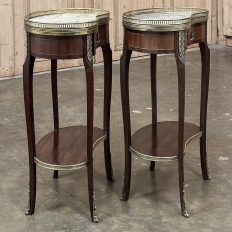 Pair Antique French Louis XVI Kidney Shaped End Tables ~ Nightstands
