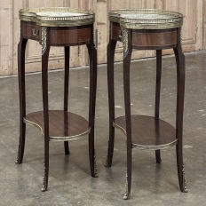 Pair Antique French Louis XVI Kidney Shaped End Tables ~ Nightstands