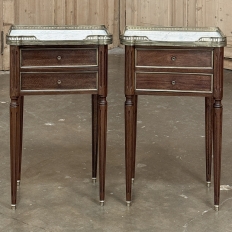 Pair Antique French Directoire Style End Tables with Carrara Marble