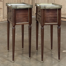 Pair Antique French Directoire Style End Tables with Carrara Marble