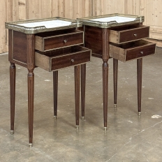 Pair Antique French Directoire Style End Tables with Carrara Marble