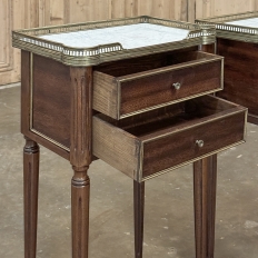 Pair Antique French Directoire Style End Tables with Carrara Marble