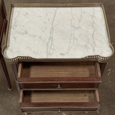 Pair Antique French Directoire Style End Tables with Carrara Marble