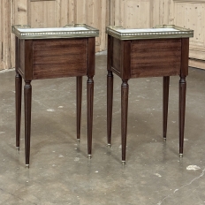 Pair Antique French Directoire Style End Tables with Carrara Marble