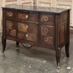 19th Century French Transitional Louis XV-Louis XVI Marble Top Mahogany Commode