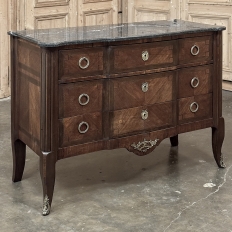 19th Century French Transitional Louis XV-Louis XVI Marble Top Mahogany Commode
