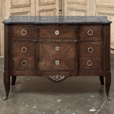 19th Century French Transitional Louis XV-Louis XVI Marble Top Mahogany Commode