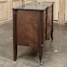 19th Century French Transitional Louis XV-Louis XVI Marble Top Mahogany Commode