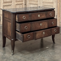 19th Century French Transitional Louis XV-Louis XVI Marble Top Mahogany Commode