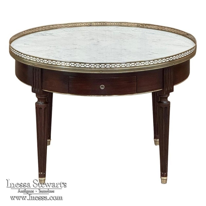 19th Century French Louis XVI Mahogany Marble Top Bouillotte Table