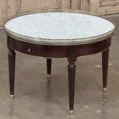 19th Century French Louis XVI Mahogany Marble Top Bouillotte Table