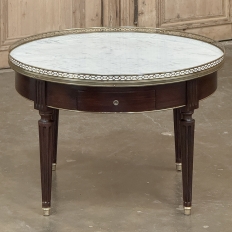 19th Century French Louis XVI Mahogany Marble Top Bouillotte Table