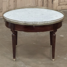 19th Century French Louis XVI Mahogany Marble Top Bouillotte Table