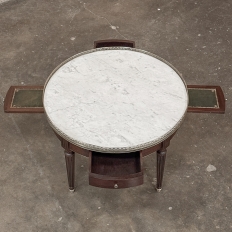 19th Century French Louis XVI Mahogany Marble Top Bouillotte Table