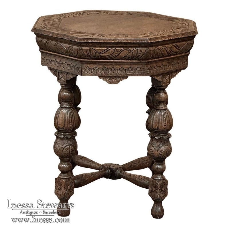 Antique French Renaissance Octagonal Carved End Table