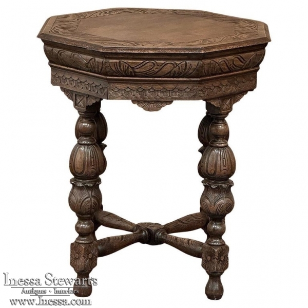 Antique French Renaissance Octagonal Carved End Table