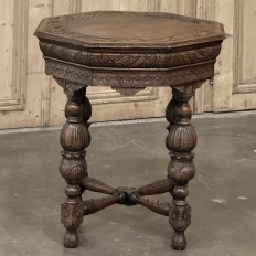 Antique French Renaissance Octagonal Carved End Table