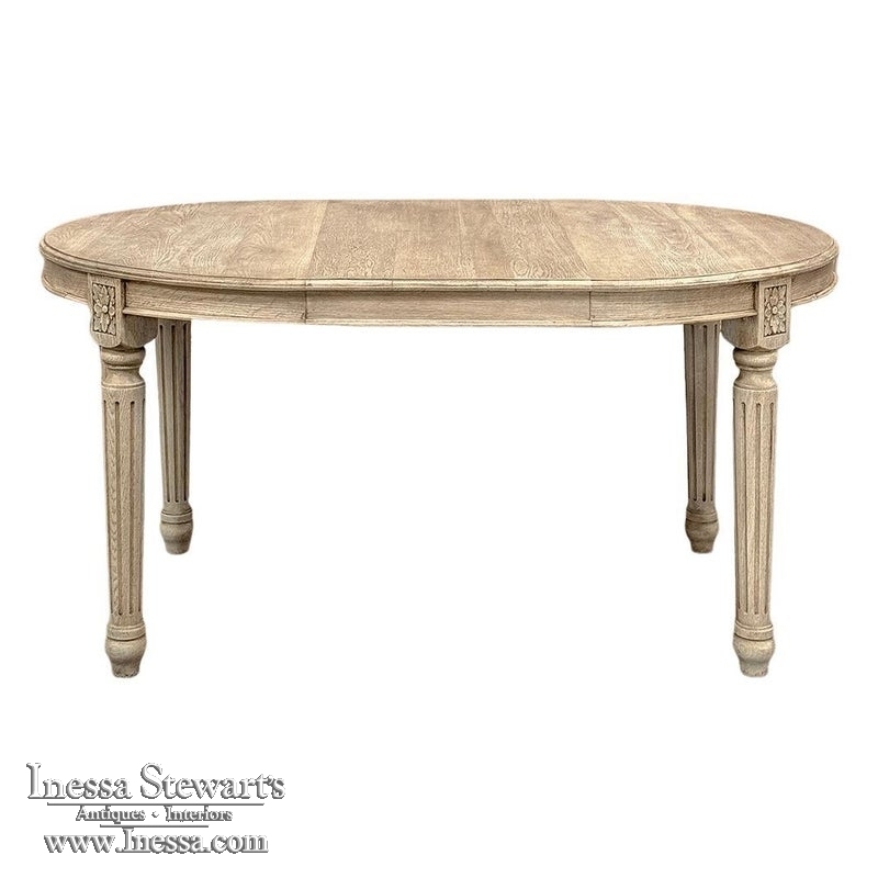 Antique French Louis XVI Oval Dining Table in Stripped Oak