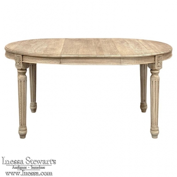 Antique French Louis XVI Oval Dining Table in Stripped Oak