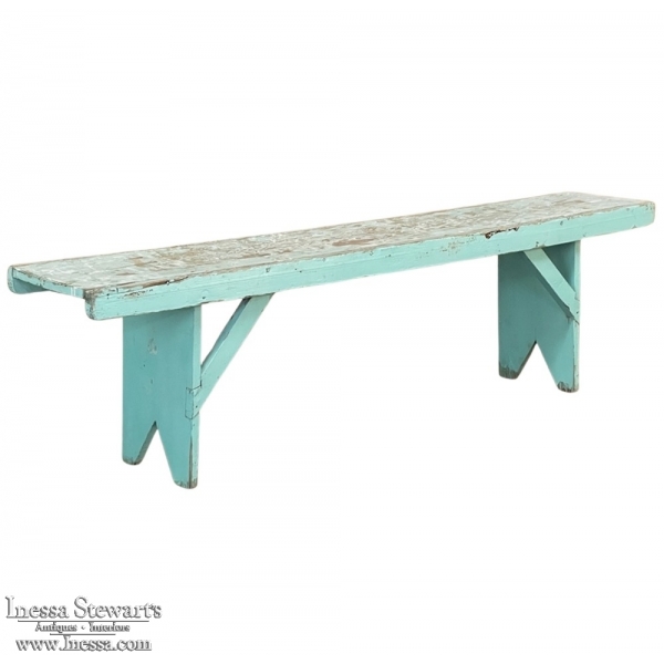 Rustic Swedish Painted Pine Bench