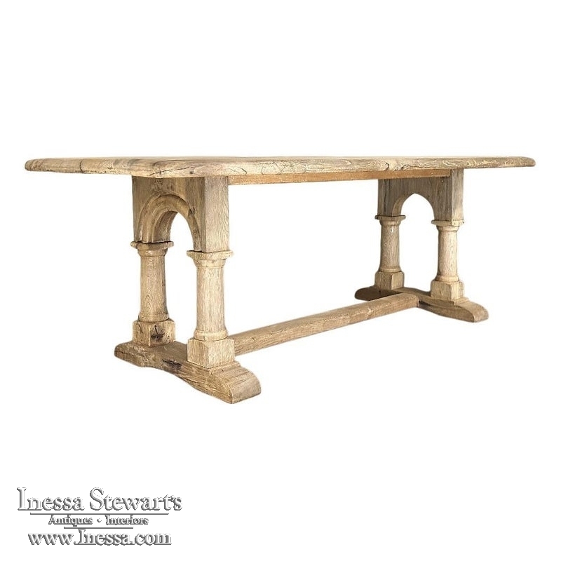 Antique Rustic Country French Trestle Table with Columns