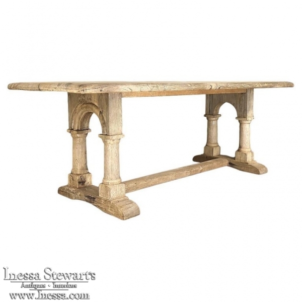 Antique Rustic Country French Trestle Table with Columns
