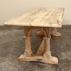 Antique Rustic Country French Trestle Table with Columns