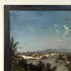 18th Century Framed Oil Painting on Wood Panel of Wachau, Austria