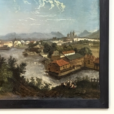 18th Century Framed Oil Painting on Wood Panel of Wachau, Austria