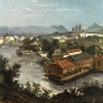 18th Century Framed Oil Painting on Wood Panel of Wachau, Austria